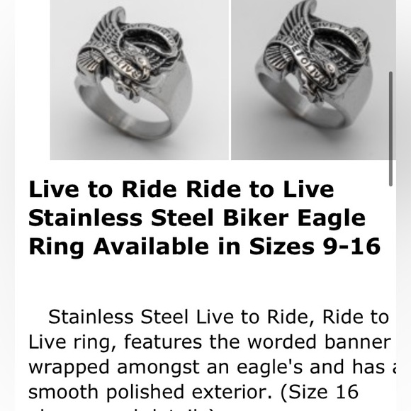 Love to Ride Ride to Live eagle biker stainless steel ring unisex - Picture 8 of 8